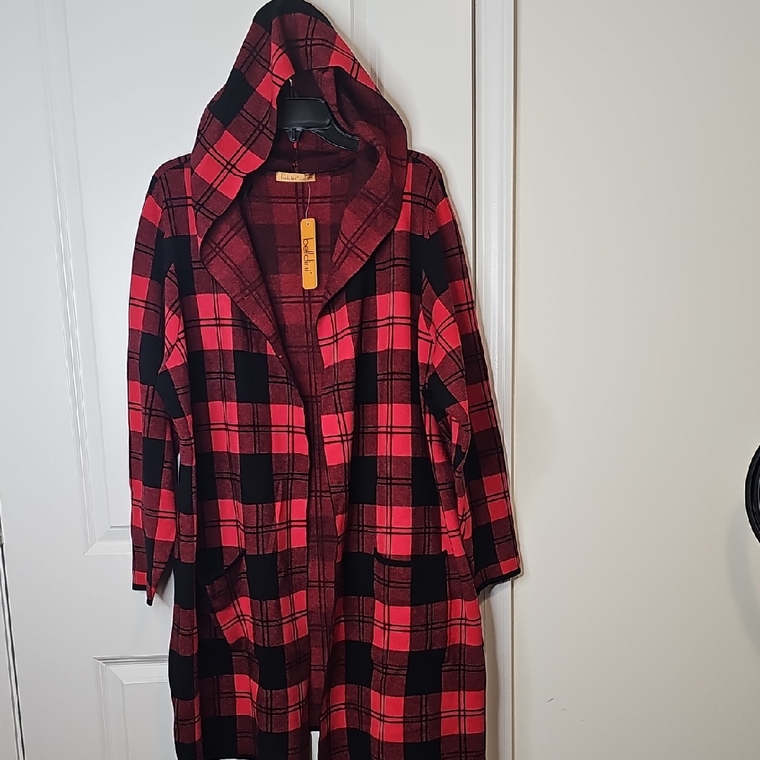 Belldini Red And Black Plaid Hooded Cape Size 3x Nwt